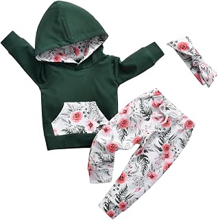 Baby Girl Clothes Long Sleeve Floral Hoodie Sweatshirt Pants with Pocket Headband Outfit Sets