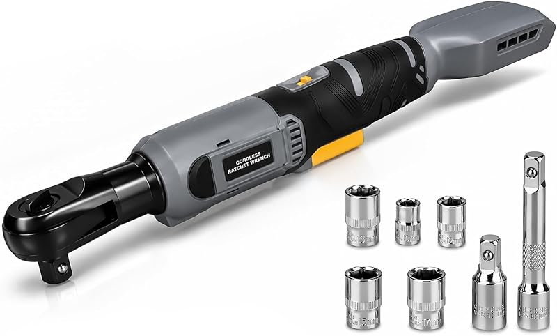 3/8-Inch Cordless Ratchet Wrench Compatible With DEWALT 20V MAX Battery | 89Ft-Lbs Electric Ratchet with Variable Speed, Built-in LED Light, 5 Sockets, 3" Extension Bar, 1/2" Adapter (Tool Only)