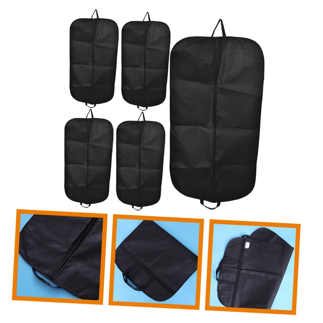Fundas Protectoras para Ropa 5 Piezas de Tela No Tejida Negra | Colgar en Armario o Llevar de Viaje, Reutilizables, Plegables y Lavables, Formato Práctico de 5 Unidades