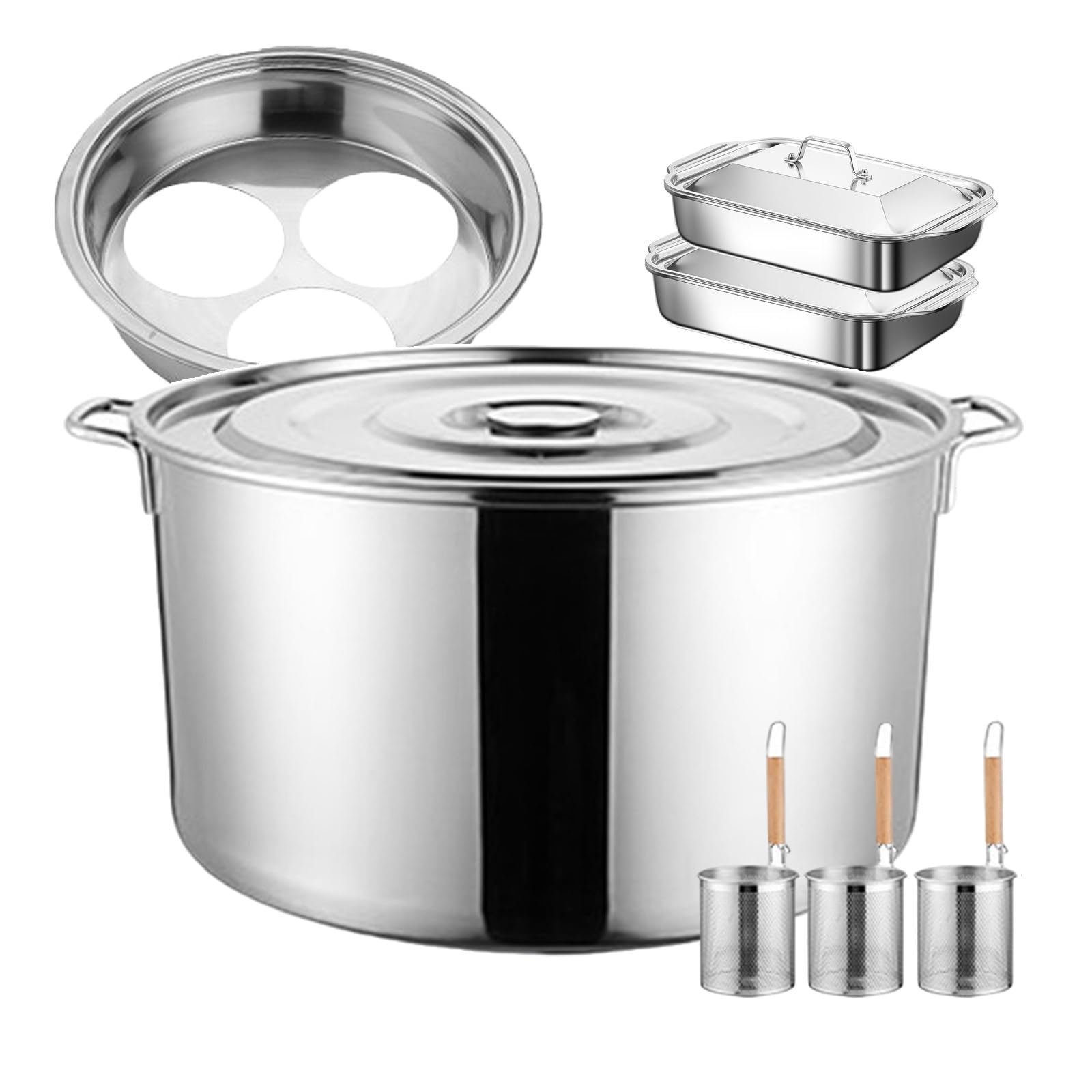 Cuiseur à pâtes commercial 3/4 trous, ensemble de marmites à pâtes avec panier-filtre et couvercle suspendu, batterie de cuisine pour la cuisson des fruits de mer, légumes et viandes, solide et durabl