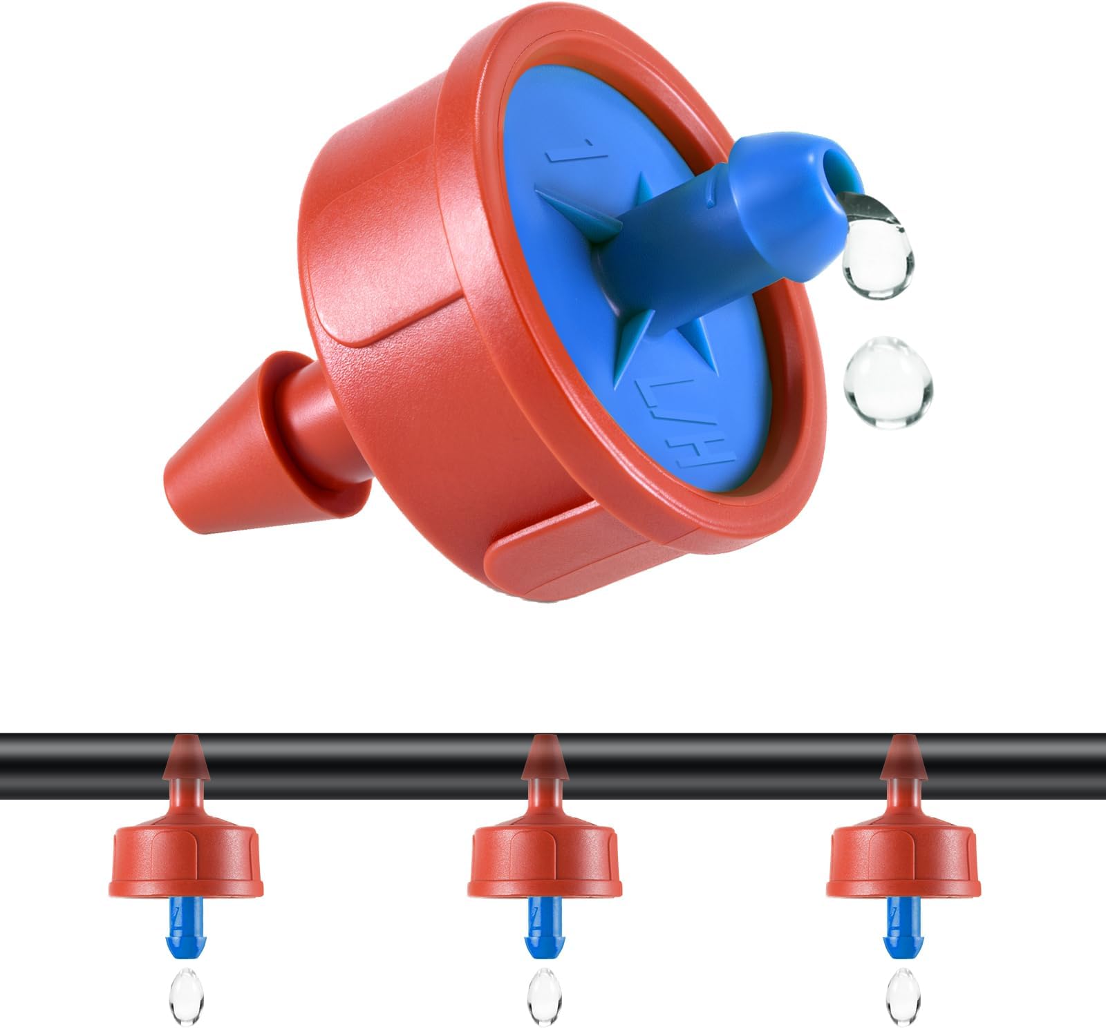 - 100 PCS 0.5 GPH Pressure Compensating Drip Irrigation Spot Watering Dripper, Gentle Flow Anti-Clog Drip Irrigation Emitters Heads Irrigation Drippers Parts for Indoor Outdoor Small Potted Plants