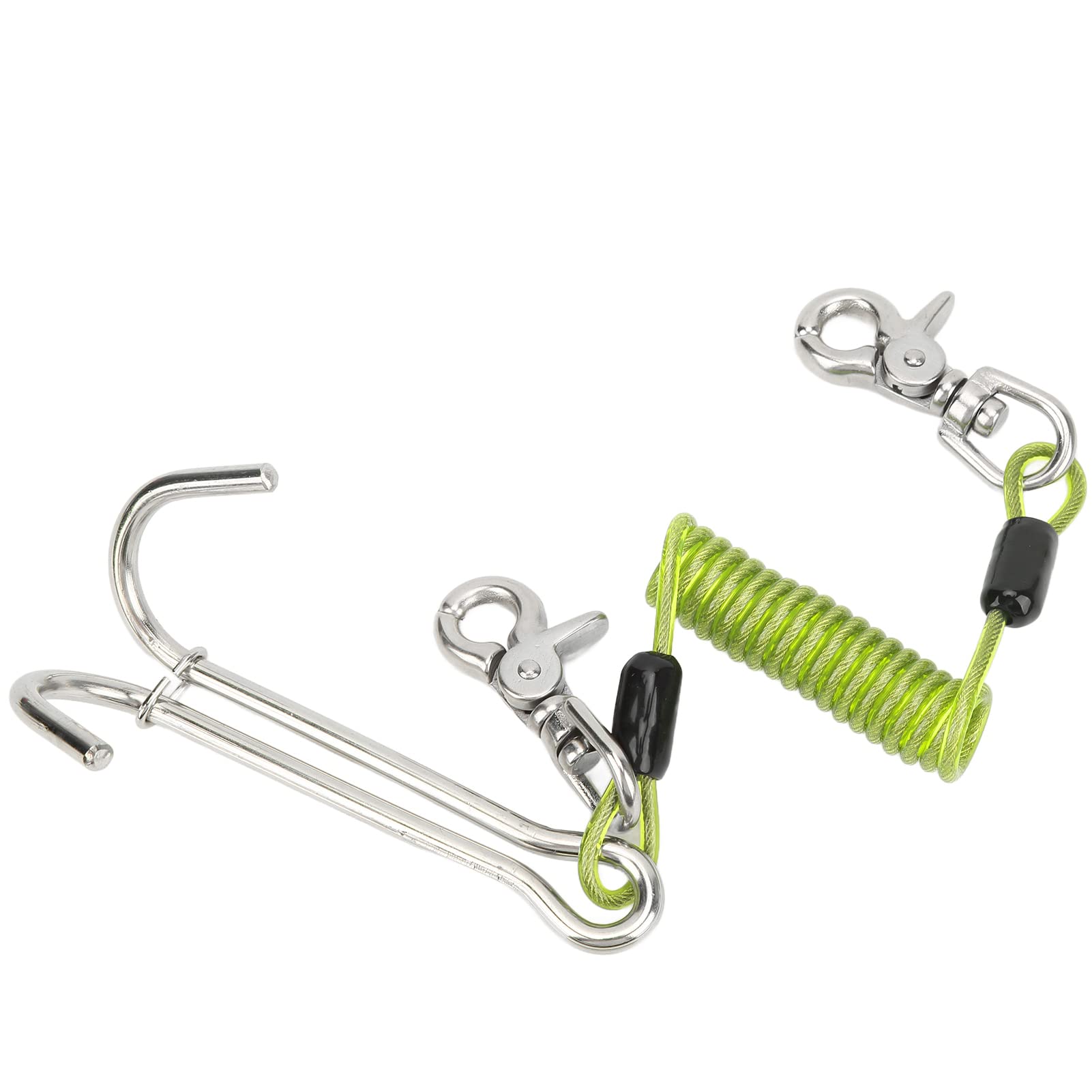 QERLONG 316 Stainless Steel Diving Current Hook Double Reef Drift Hook with Spiral Coil Lanyard High Strength Underwater Stability Diving (Green)