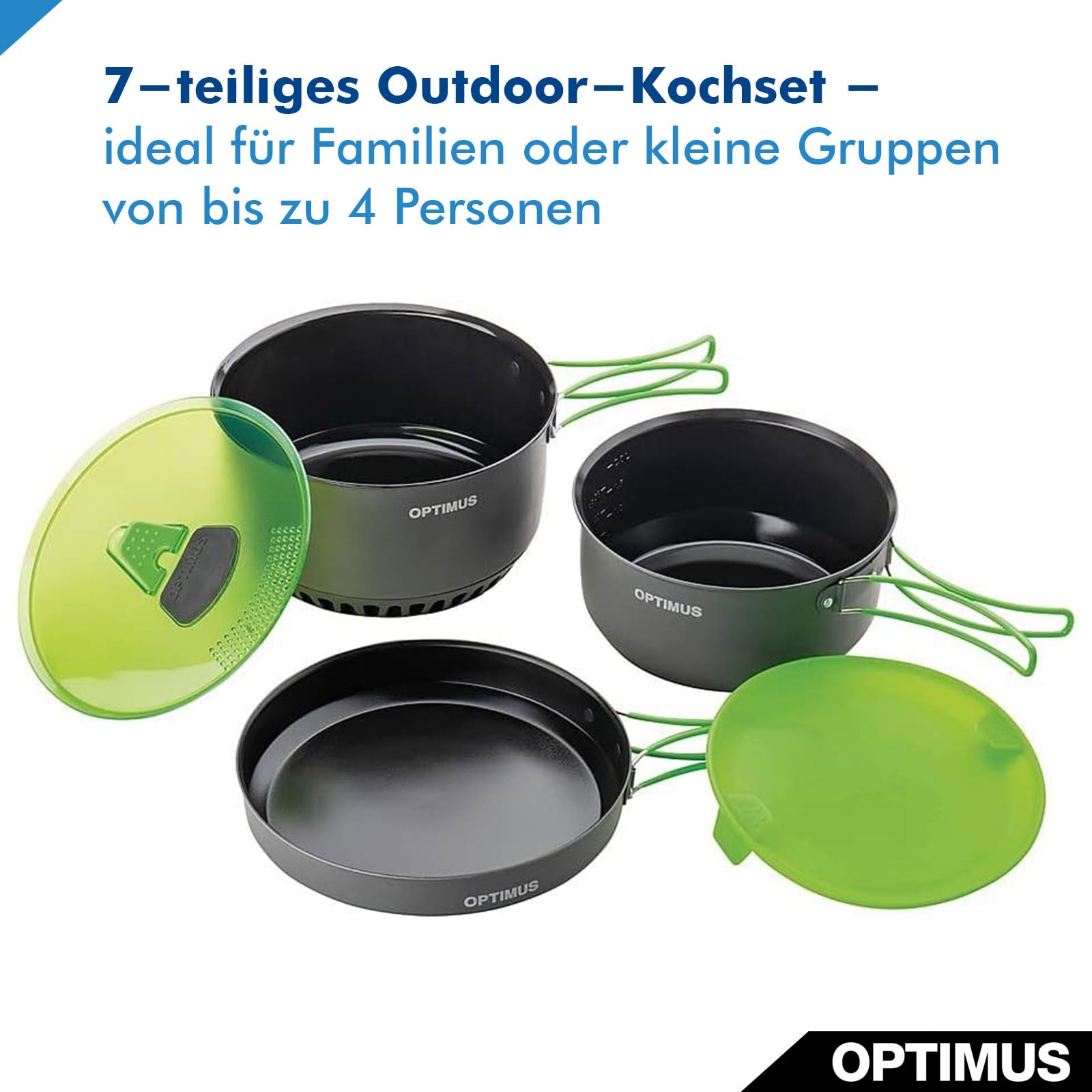 Optimus Terra Camp 4 Kochset – 7-teiliges Outdoor-Kochgeschirr mit Wärmetauscher, Thermobag & Antihaftbeschichtung | Für 2–4 Personen | 1160 g | Ø 233 × 136 mm
