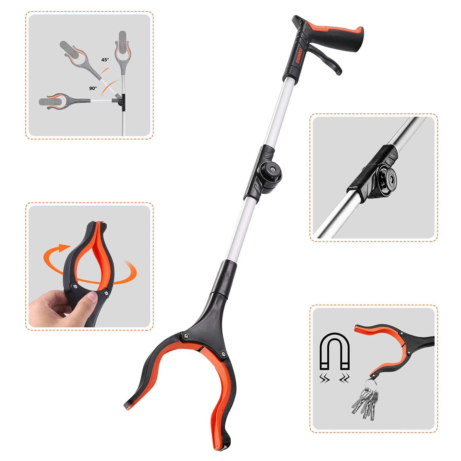 Pince De Préhension Télescopique ENGINDOT 76 Cm - Pliable, Rotative 180°, Avec Aimant - Pour Ramassage Sans Se Baisser