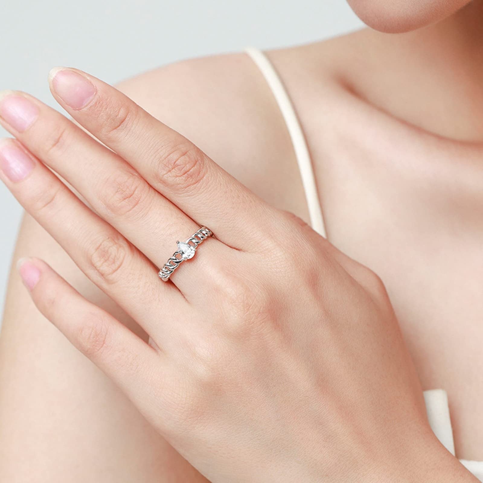 Anillo para mujer, oro auténtico, anillo de boda único con diamante cultivado en laboratorio, anillos de compromiso, forma de gota, oro blanco, anillo de banda para mujer