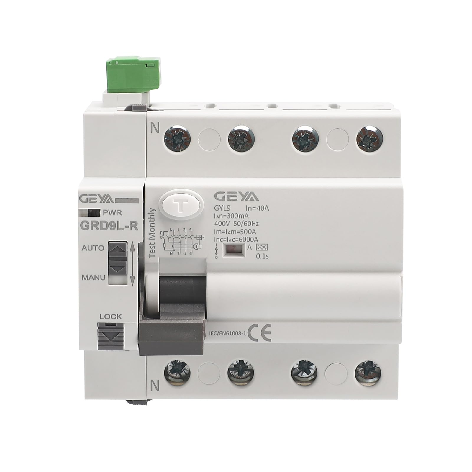 GEYA Auto Recloser with A Type RCCB RCD ELCB Self-Reclosing Device Safety Breaker (4P-40A-300mA)