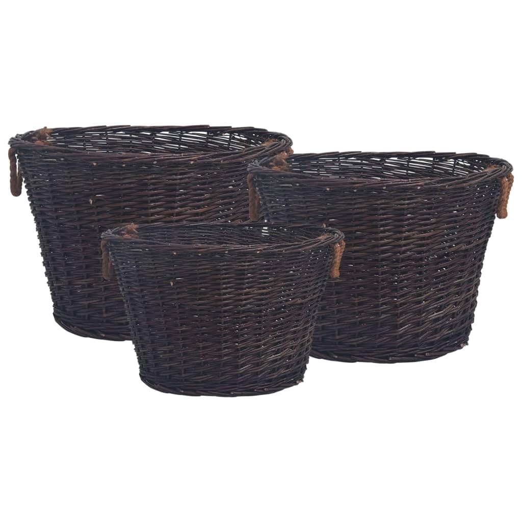 Juego de 3 cestas de mimbre para leña, apilables, con asas para leña y leña, para interior, salón, terraza, jardín, casa