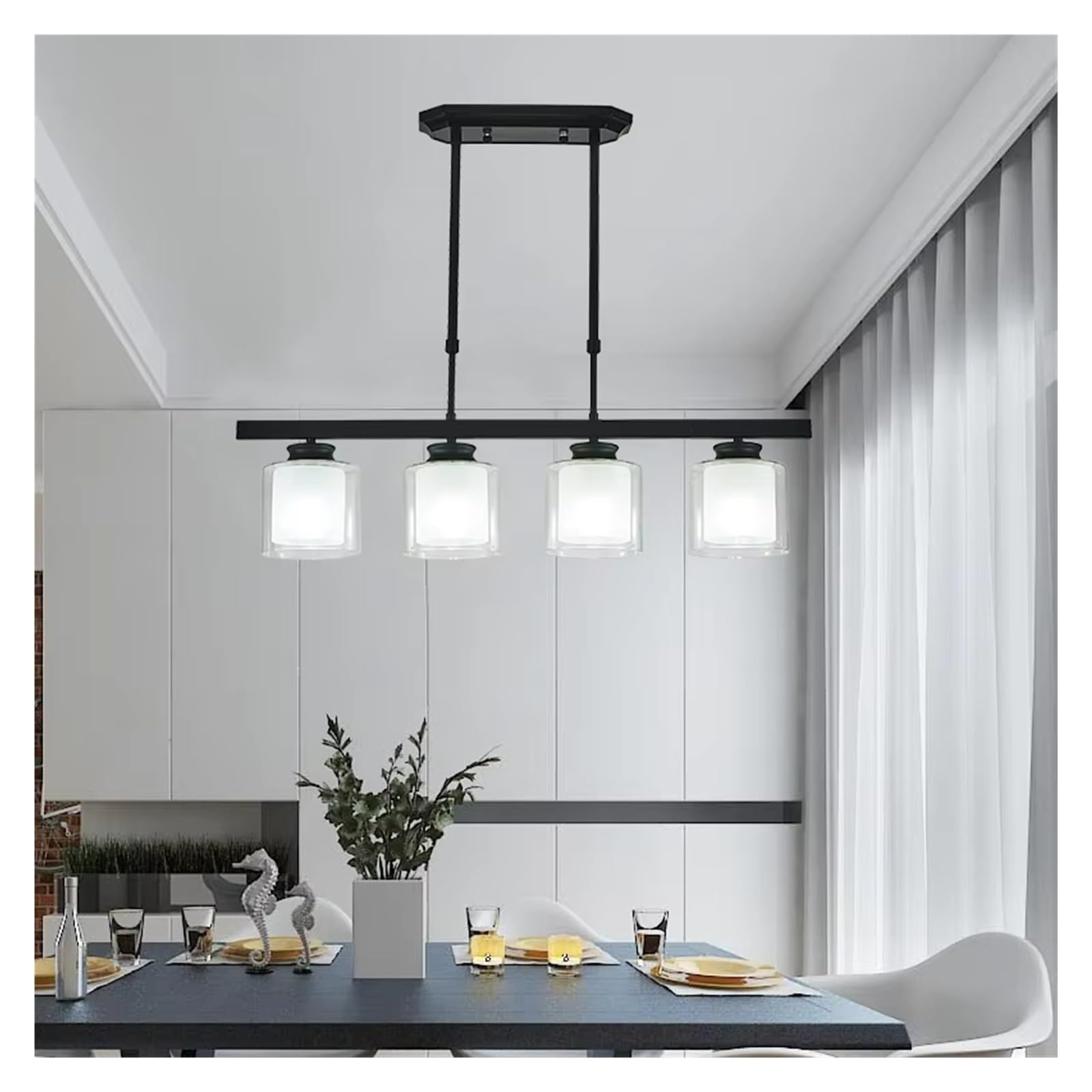 ASerZenith Pendant Lamp For Dining Room Kitchen Modern Long Wrought Iron Chandelier,Onecolor-Warm White