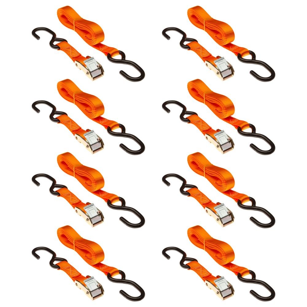 8-Pack of 1" x 10' Cam Buckle Straps with S-Hooks