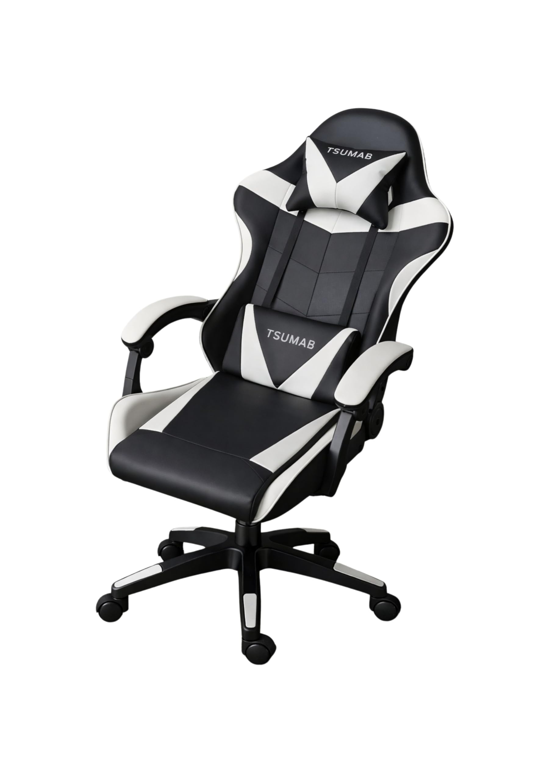 TSUMAB Ergonomic Gaming & Office Chair with Adjustable Recline, Lumbar & Neck Support – Heavy Duty Swivel Chair for Home, Office & Gaming (Black & White, Without Footrest)