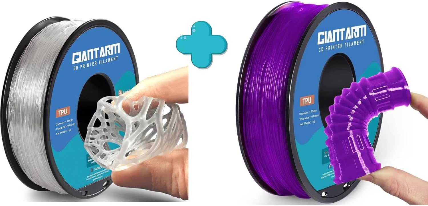 GIANTARM Clear and Purple TPU Filament 1.75mm Flexible Soft 3D Printer Consumables,95A 1kg Spool (2.2 lbs.), Dimensional Accuracy +/- 0.05 mm