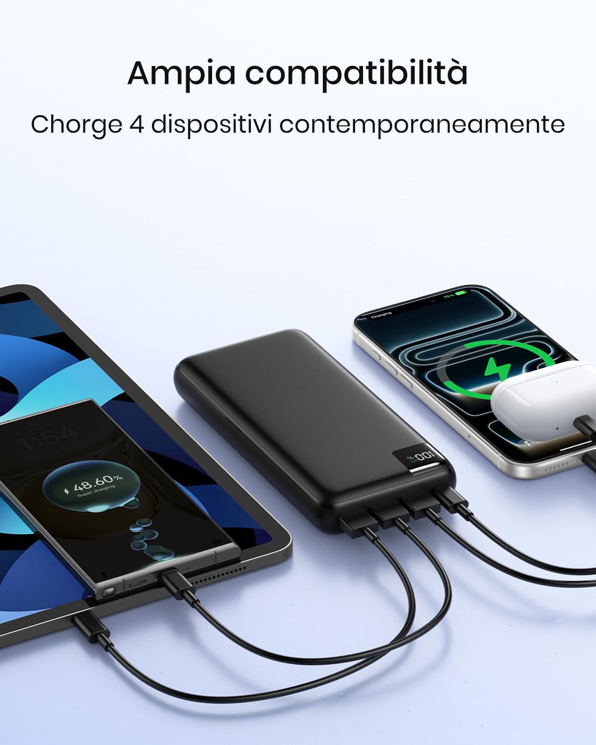 A ADDTOP Power Bank 20000mAh - Caricatore Portatile 22,5W Ricarica Rapida Batteria Esterna con 4 Uscita - Caricabatterie Portatile PD QC 3.0 Powerbank con USB C LED Display per Phone Tablet