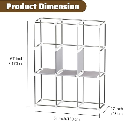 Miniatura 3 de Armario negro, armario portátil, armarios portátiles para colgar ropa con 3 varillas para colgar, 6 estantes de almacenamiento y bolsillos