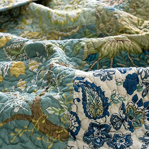 Couvre-lit en coton patchwork vert 240x260cm style boutis fait main - 3