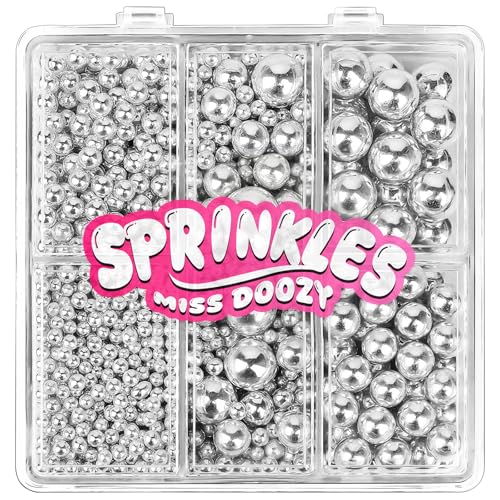 Perles Comestible de Sucre Argentées (130g) - 4 Tailles de Perles pour Décor de Gâteaux, Cupcakes & Biscuits - Idéal pour Mariages, Anniversaires,...