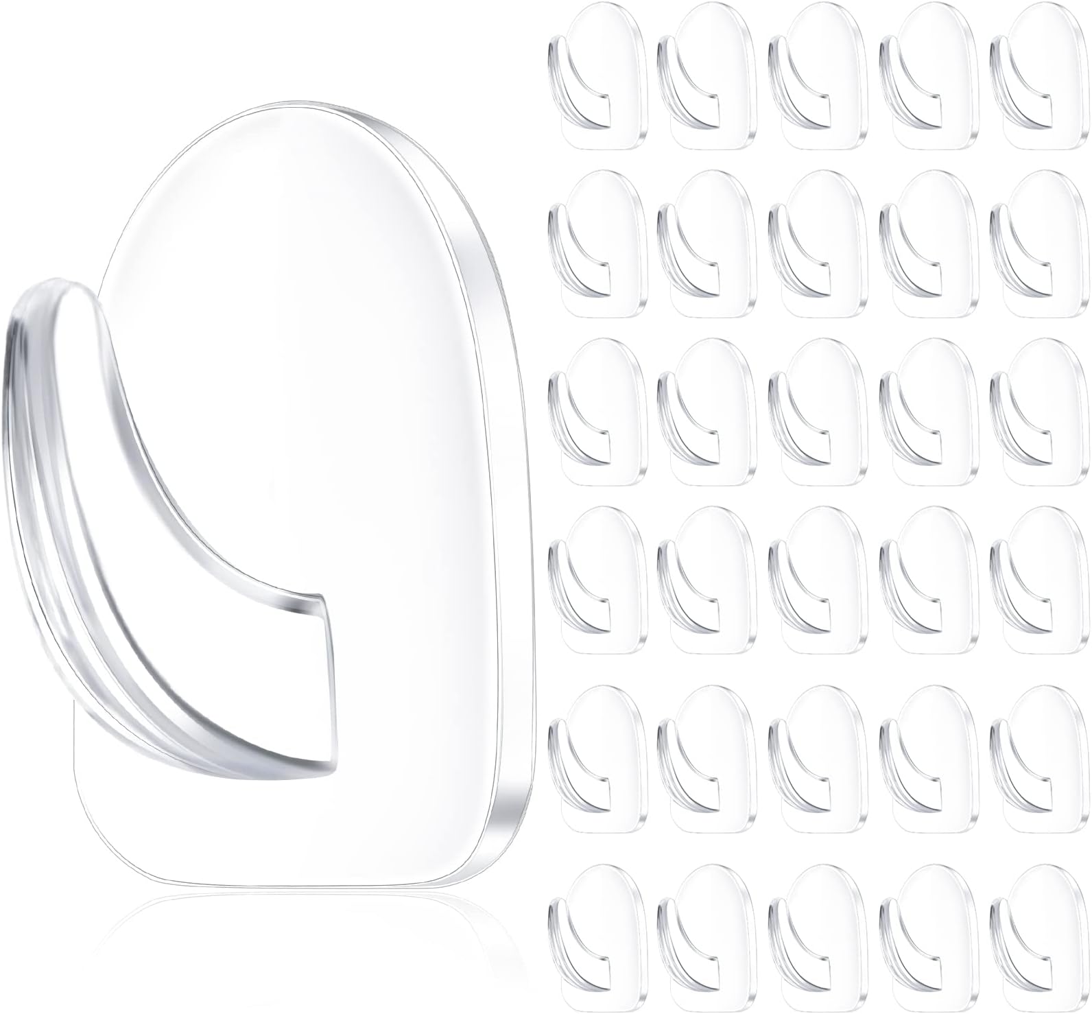 Queekay 30 Pieces Clear Adhesive Wall Hooks for Hanging, Transparent Reusable Seamless Hooks Small Acrylic Sticky Hangers with Non Marking Sticker for Kitchen Bathroom Bedroom Office