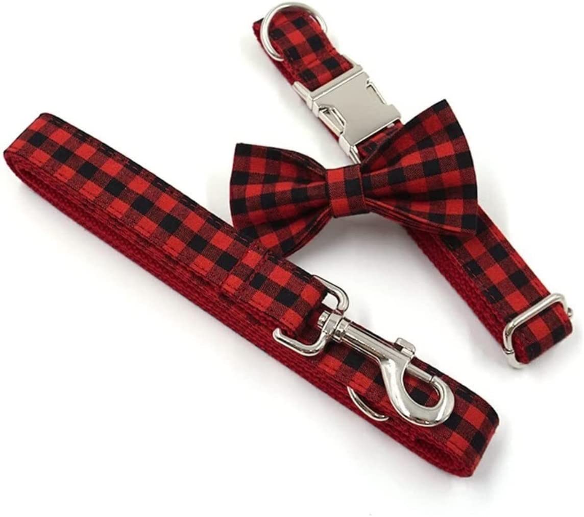 Correa Perro Correr Collar De Perro Clásico Negro Rojo Tartán Estampado Personalizado Duradero Suave Y Cómodo Bowtie Regalo para Mascotas Antideslizantes Reforzada(49-55cm)