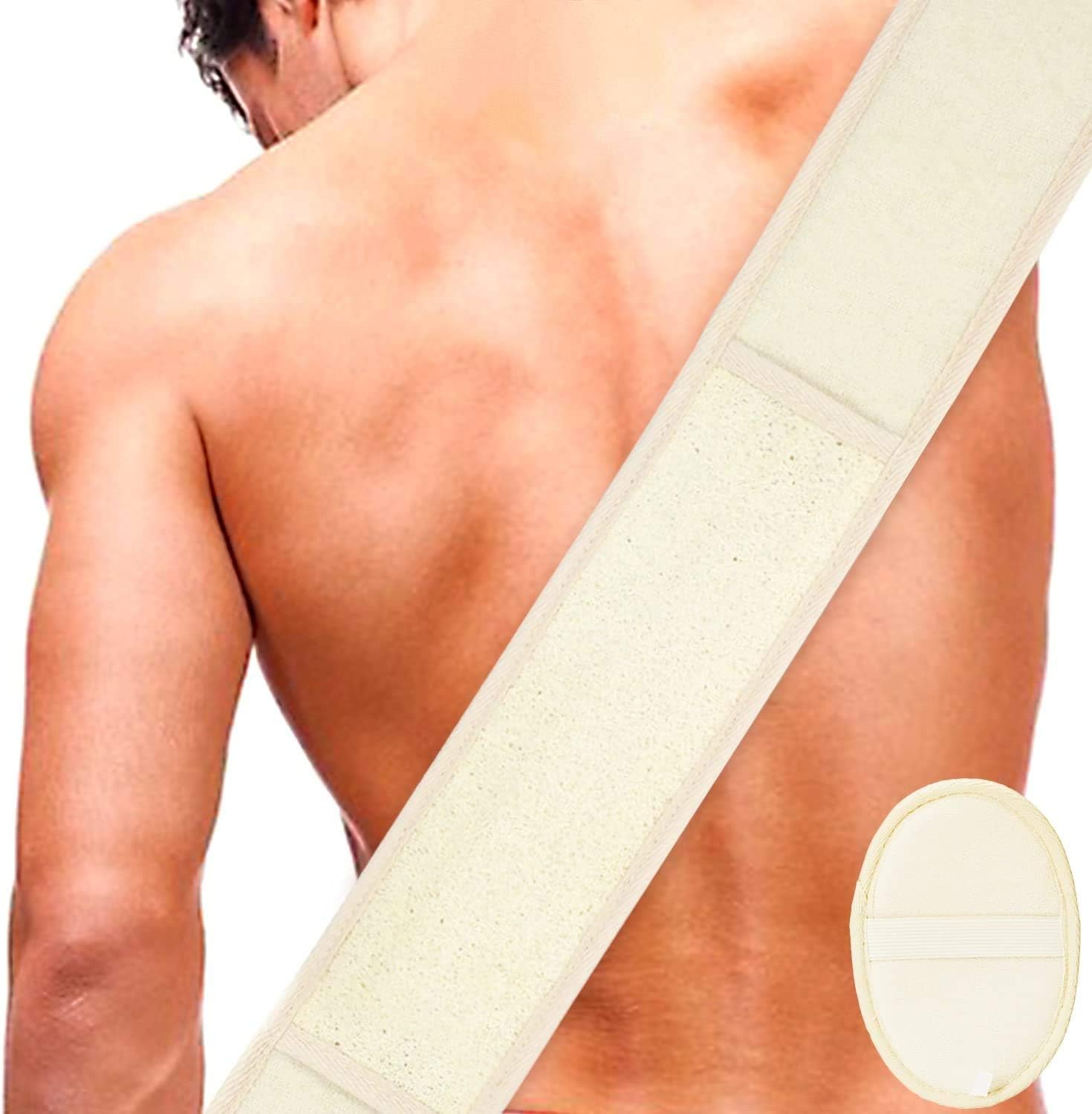 LEKEONE Back Scrubber Back Scrubber For Shower by DigHealth, Large Size 31.61in with Long Handle, Double Side Scrubbing Strap, Body Bath Sponge with 100% Natural Luffa, Back Washer for Men and Women