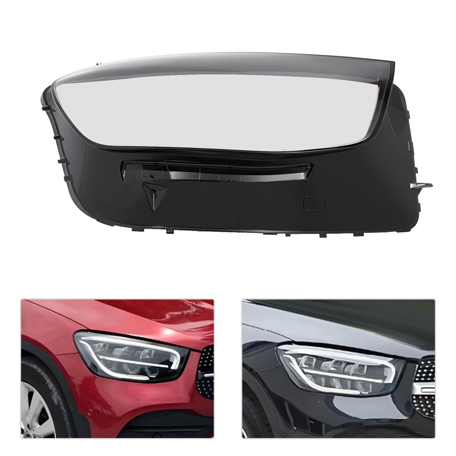 Headlight Lens Cover for 2020-2023Benz GLC Class Headlight Models Only, Right Side Headlight Lens Cover, Durable PP Material, Direct Replacement, Clear and Black (Right Side)