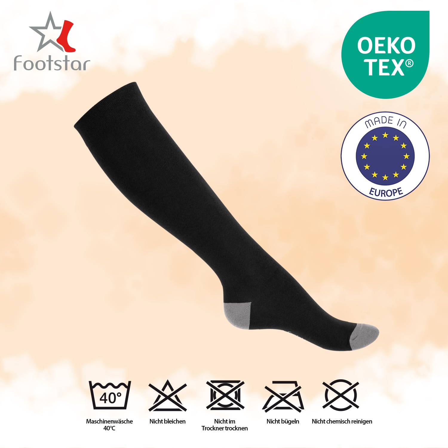 Footstar Kinder Baumwoll Kniestrümpfe (5 Paar) mit abgesetzter Ferse und Spitze