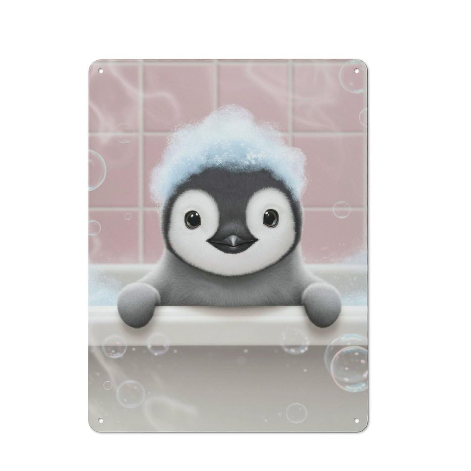 Junmoney Style-7 Vintage Cute Penguin Taking A Bubble Bath Tin Sign 40X30cm, Shed Wall Plaque For Garage, Workshop, Shed Or Utility Room