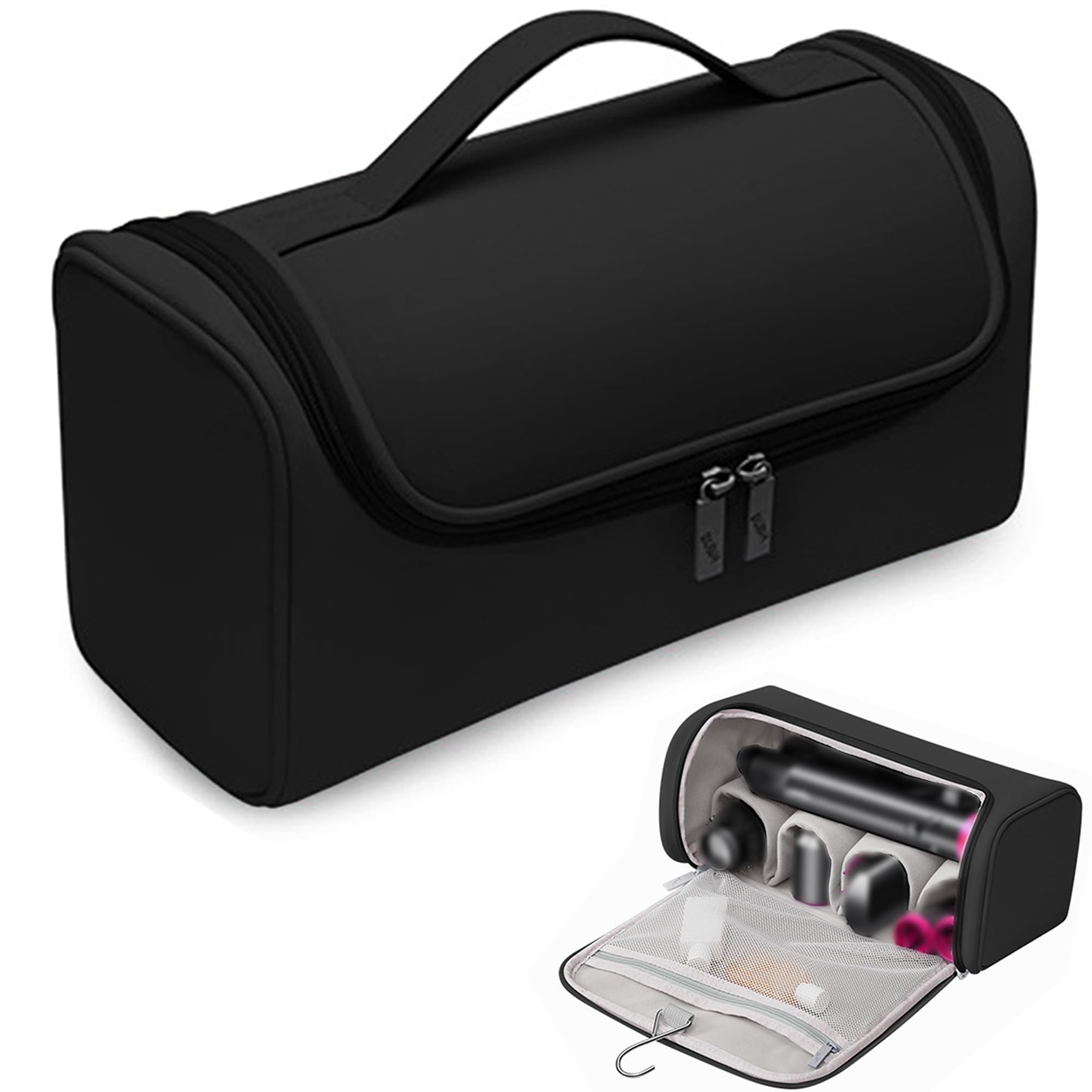 Estuche Organizador de Viaje Impermeable Compatible con Airwrap/Airstrait/Supersonic - Funda Protectora Portátil con Gancho para Plancha de Pelo, Secador, Moldeador y Accesorios (Negro)