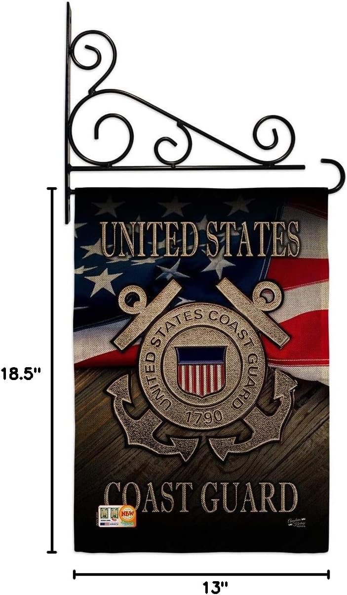 US Coast Guard Burlap Burlap Garden Flag Set Wall Holder Armed Forces USCG Semper Paratus United State American Military Veteran Retire Official Small Gift Yard House Banner Double-Sided 13 X 18.5