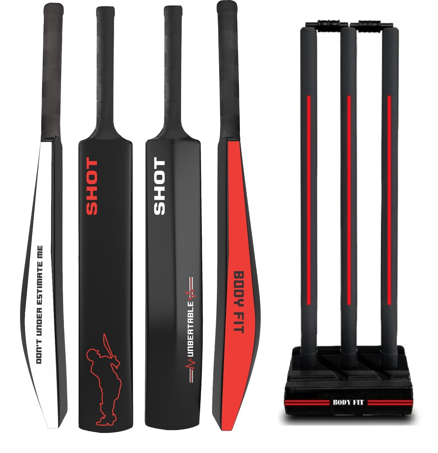Bodyfit Shot Heavy Duty Plastic Premium Cricket Bat for Men, Women & Children | Lightweight| Full Size| | Hard Plastic Bat| Premium Cricket Wicket Set l 3 Stumps+2 Bails+1 Stand Set. (Red Set)-picture-17