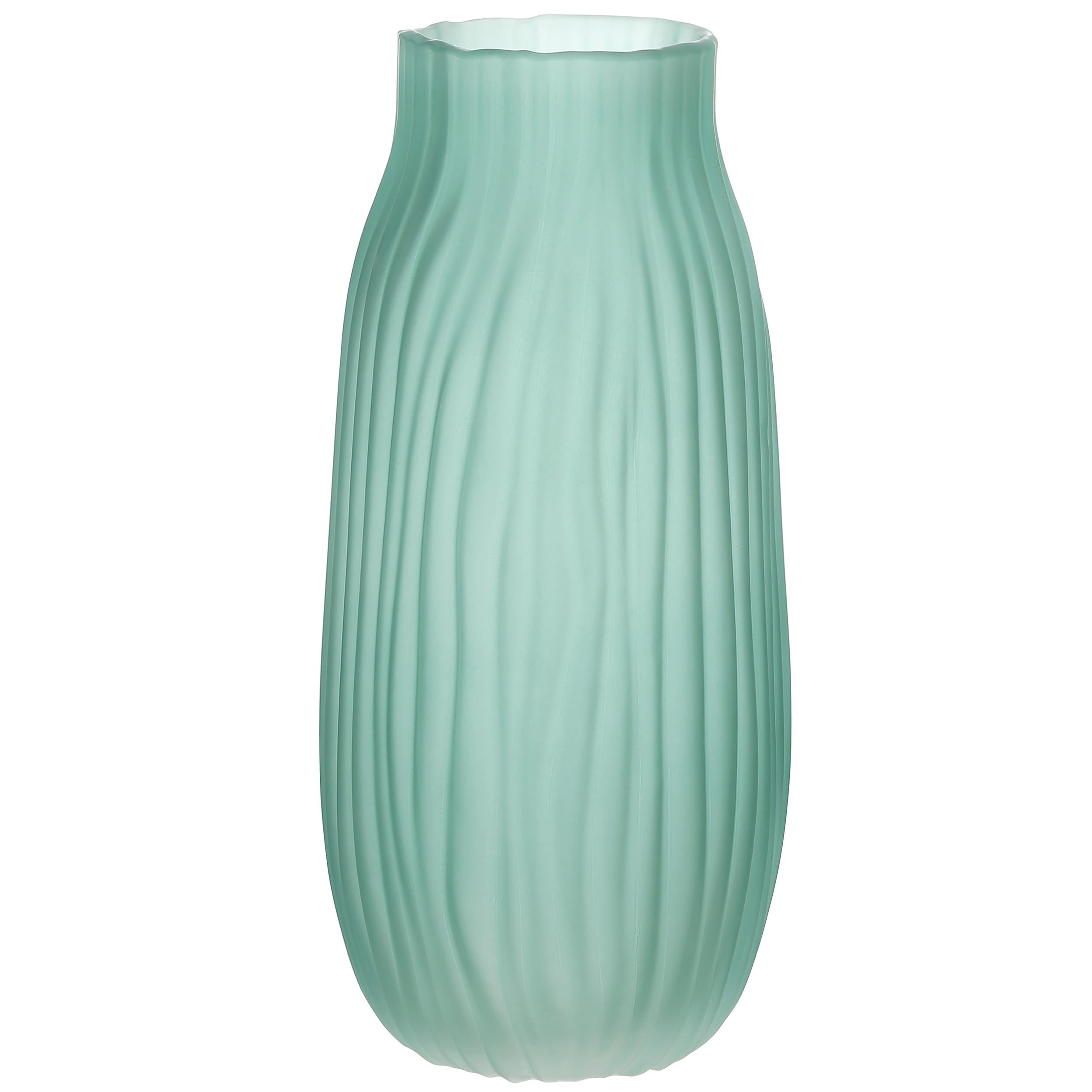 Large Green Glass Vase for Flowers Ribbed Tall Gold Floor Vase 21cm Decorative Vases for Home Table Centerpieces Flowers Decor and Farmhouse(Green 21cm)