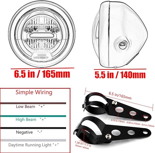 Miniatura 3 de kucehiup Faro LED redondo de 6.5 pulgadas para motocicleta con montaje de soportes (luz amarilla)