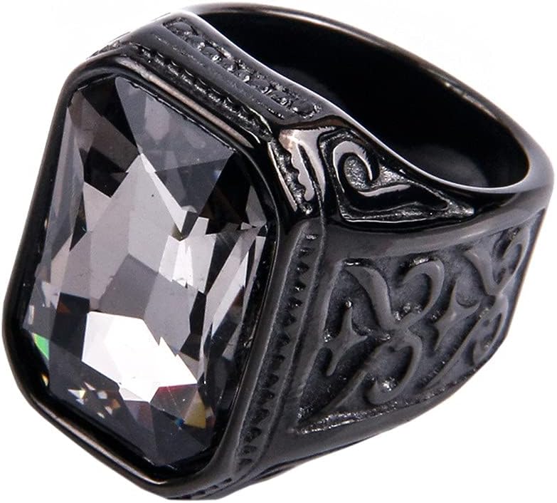 PAURO Men's Vintage Wedding Promise Ring with Big Stone