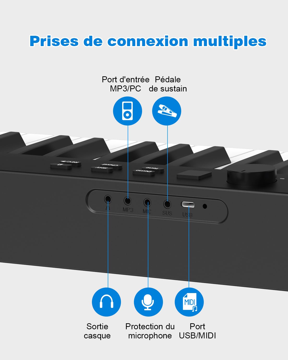 Piano numérique pliable 88 touches, clavier semi-lesté de taille originale, Bluetooth MIDI, piano électrique portable avec pédale de soutien, pupitre et sac de transport pour débutants et