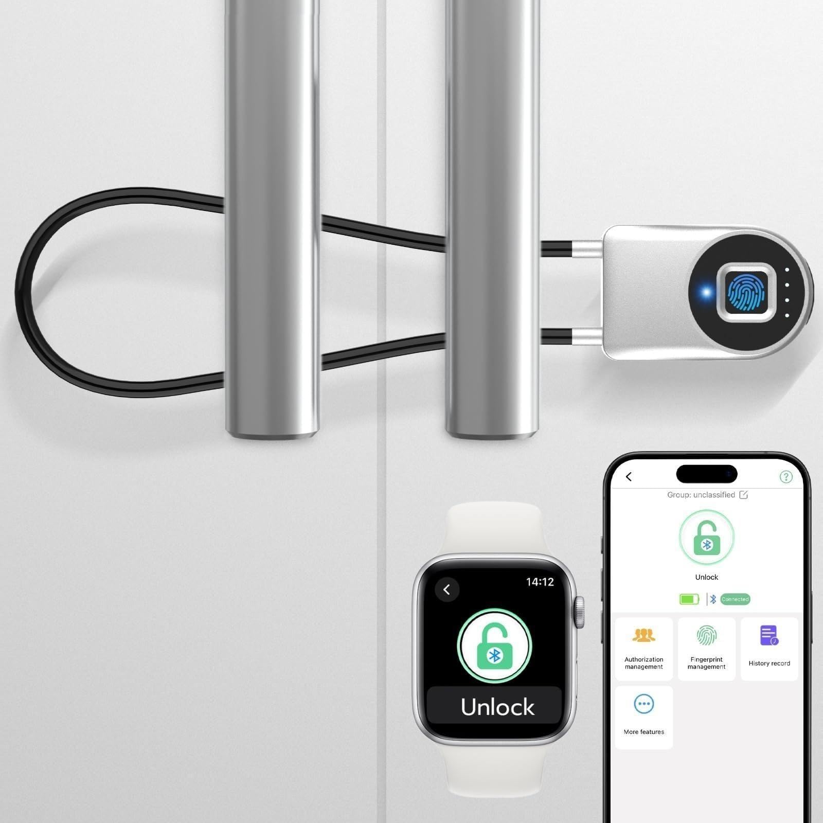 Cerradura de armario de nevera con huellas dactilares, candado de cable eLinkSmart para puerta francesa, refrigerador, a prueba de niños, impermeable, más de 500 usuarios de aplicaciones, 38 cm,