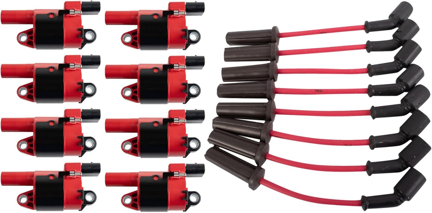 TRQ Performance Ignition Kit Ignition Coil and Spark Plug Kit 9 Piece Compatible with 09-13 Chevrolet Silverado 1500 4.8L 5.3L 6.0L 6.2L V8 ROUND STYLE COIL ONLY
