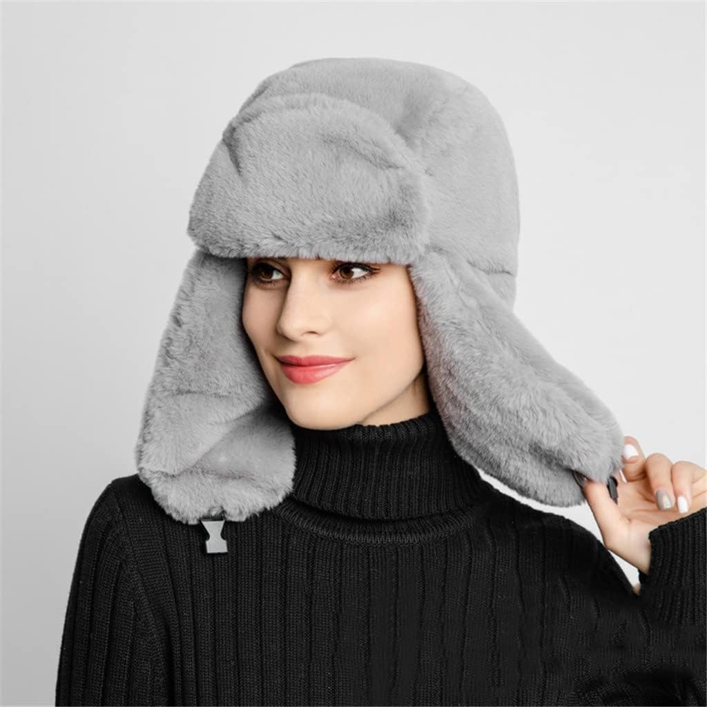 Women's Hat for Winter with Stretch White Thicken Warm Cap Ear-Flapped Trapper Russian