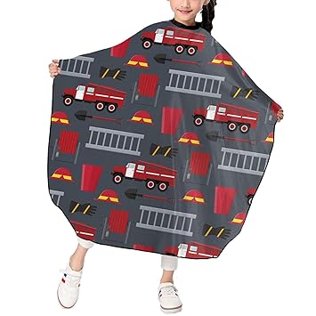 ONE TO PROMISE Truck Barber Cape,Firefighter Fireman Tools Fire Engines Fire Truck Hair Cutting Cape for Kids Boys Girls,Haircut Salon Cape with Adjustable Snap Closure for Haircuts,Makeup,Hair Dye