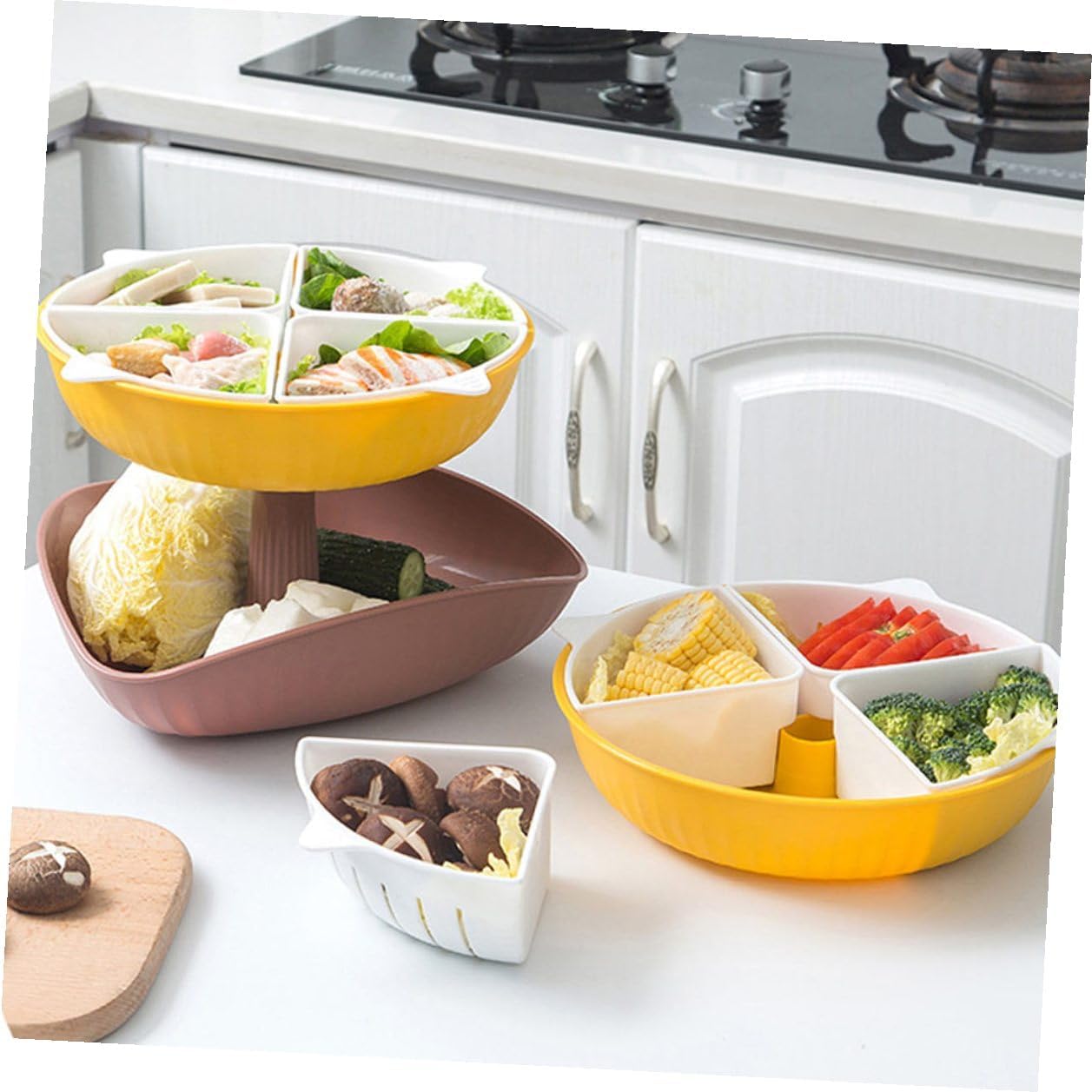 DOITOOL Creative Double-layer Hot Pot Drain Basket Divided Tray, Plastic Food Holder and Kitchen Storage Container for Fruit and Vegetables, Pink, Multifunctional Strainer for Home Cooking