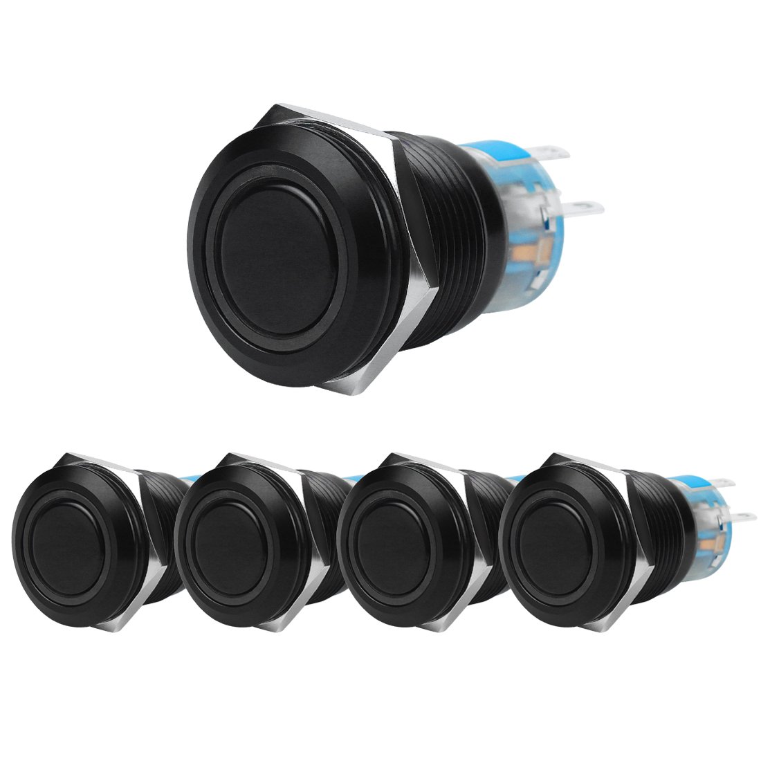 Larcele 19mm Latching Push Button Switch with Led Light,Waterproof DIY On Off Switch,12V,Black,Flat Head,Ring,5 Pieces JSANKG-09 (Light Red)