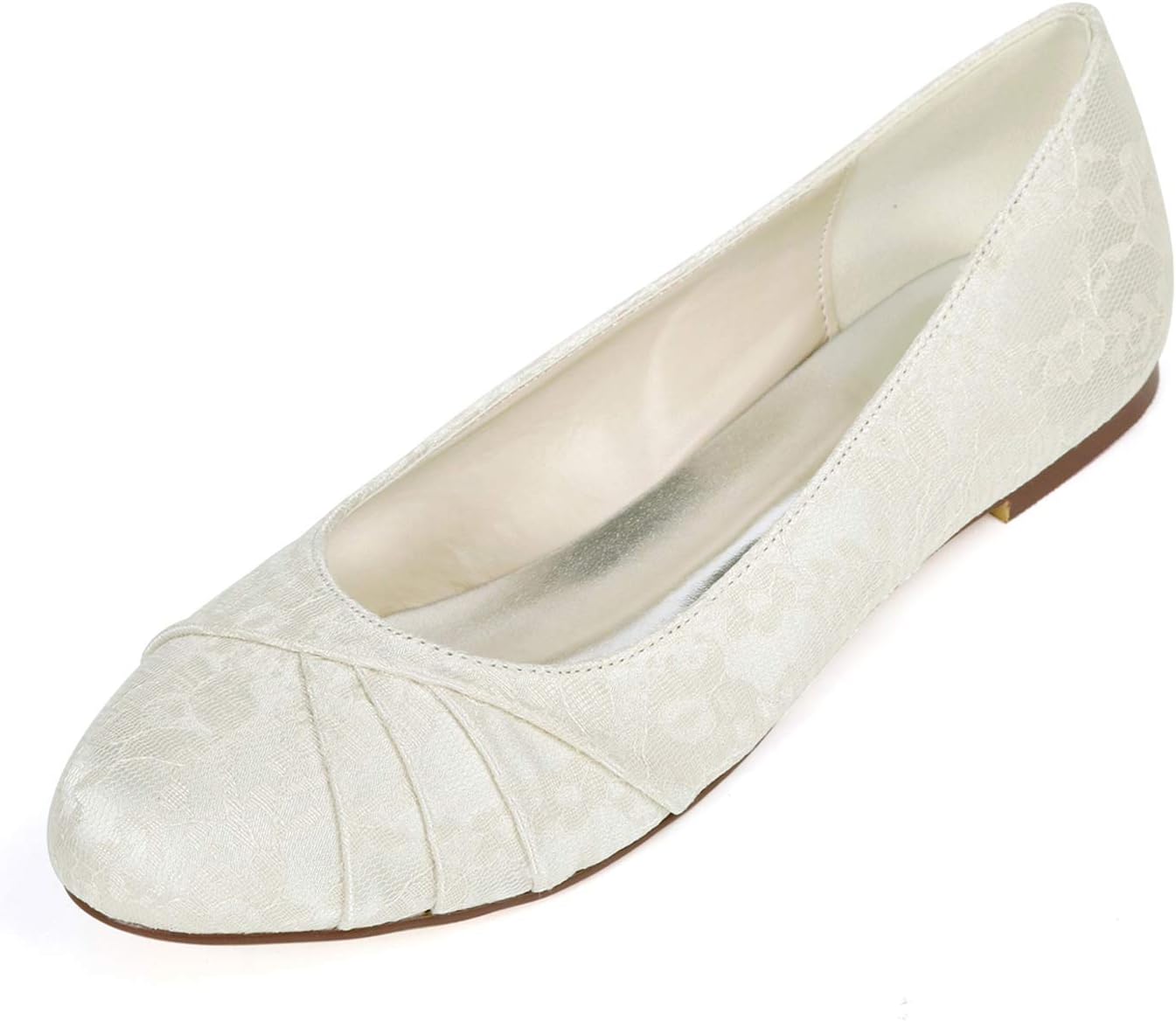 Charmstep Womens Lace Bridal Flats Pumps Round Toe Ballet Ballerinas Slip-On Wedding Party Shoes 9872-10LS
