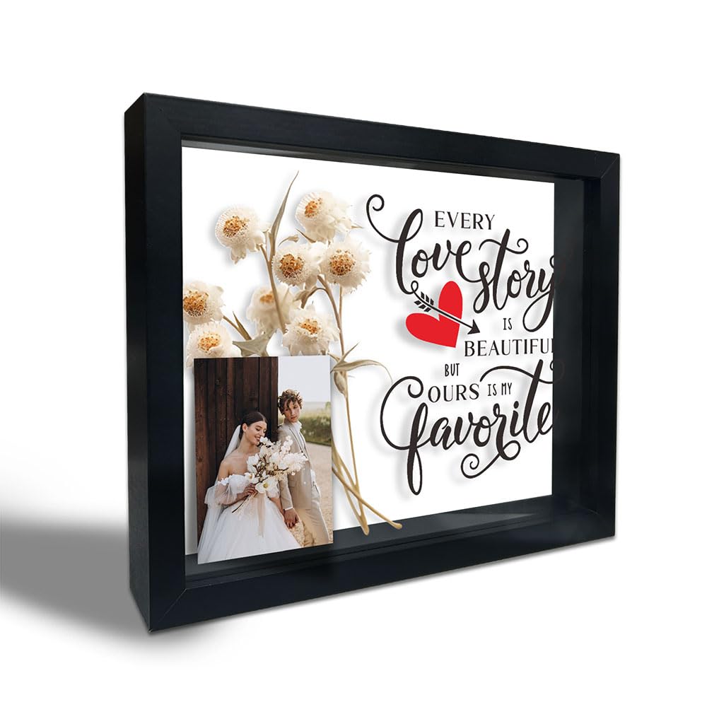Large Shadow Box Frame, Black Shadow Box with 10 DIY Adhesive Dots, Shadow Box Display Case for Tabletop and Wall Display, Engagement Wedding Gift, Home & Office Decoration (10.6
