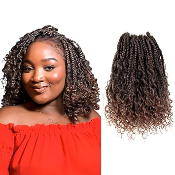 Niseyo Goddess Box Braids Crochet Hair 8 Inch 8 Packs Short Crochet Box Braids Pre Looped Curly Ends Premium Quality Synthetic Hair T30/Ombre Medium Dark Brown