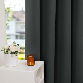Deconovo Cold Resistant Blackout Door Curtain, Double Layer Insulated Energy Saving Geometric Embroidery Winter Drapes, Dark Grey, 52W x 80L, 1 Panel