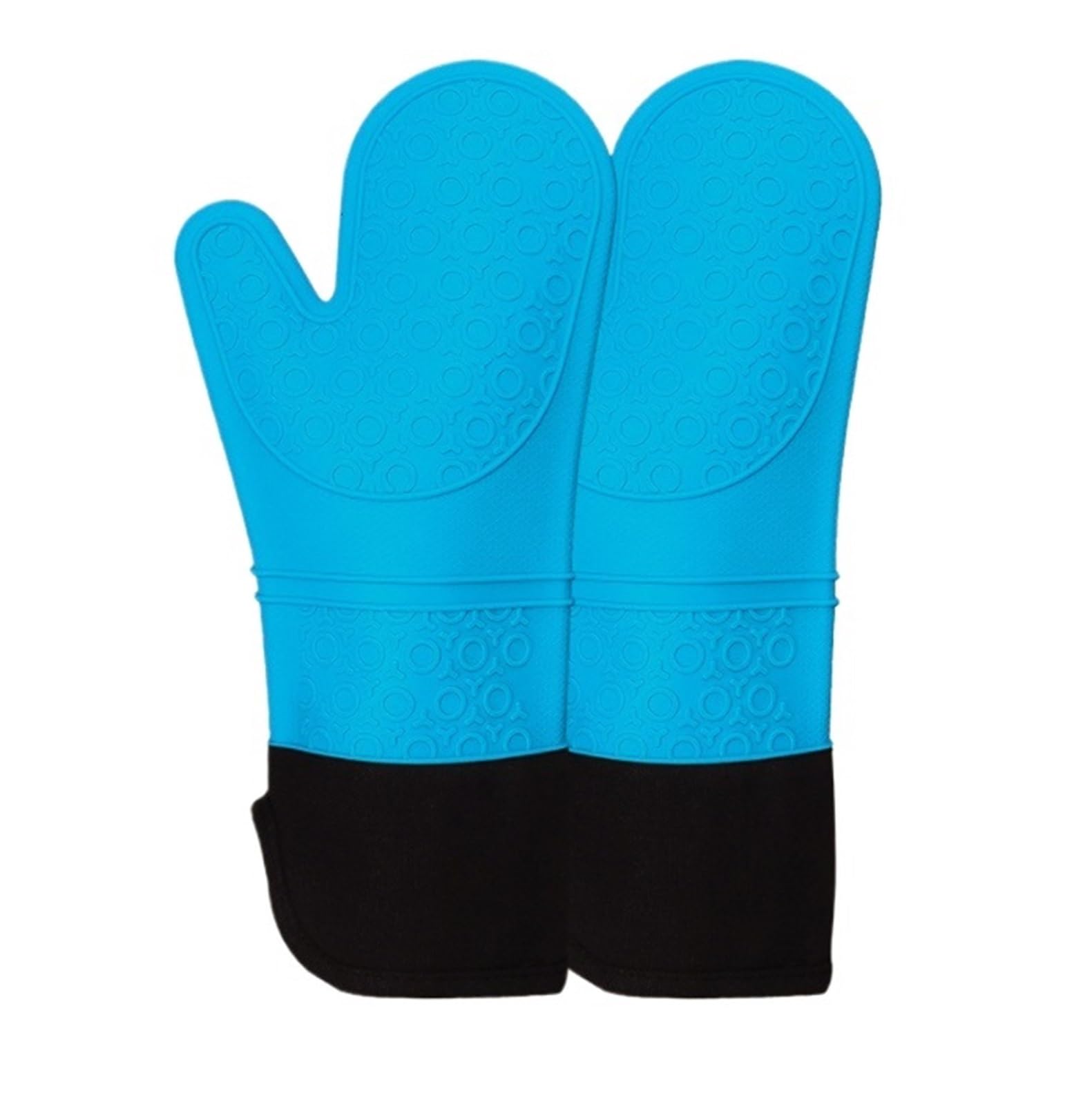 Gant Four Familiaux Mitaines De Four en Silicone avec Doublure Coton Épais Matelassé, Douces for Micro-Ondes Cuisson Barbecue(Blue,220g)
