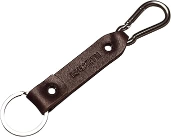 Brown leather key chain, stainless steel carabiner hook, custom text, initials ring, monogrammed keychain, boyfriend fob holder clip keyring engraved personalized groomsmen gift