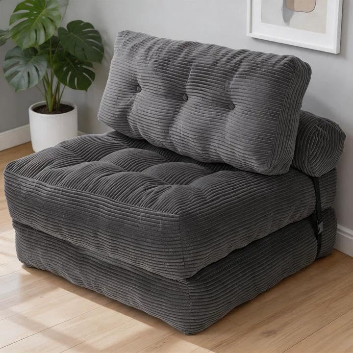 Canapé-lit Pliable et Convertible avec Oreiller, Matelas avec Support Dorsal, Fauteuil-lit Portable et Confortable pour Salon, Chambre à Coucher (Gris)