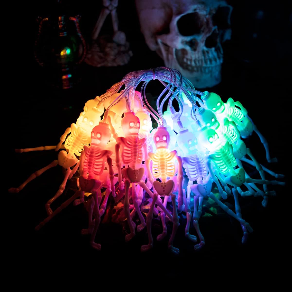 KIRE (2-Pack) Halloween Skeleton String Lights Halloween Decorations - Total 40 Colorful Spooky Lights Waterproof Battery Box Operated 11.5 Ft - 8 Lighting Modes Indoor/Outdoor for Halloween Party