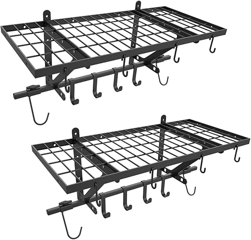 tonchean Estantería de pared de garaje paquete de 2 estantes de pared estante de almacenamiento de garaje con ganchos para bicicleta organizador de