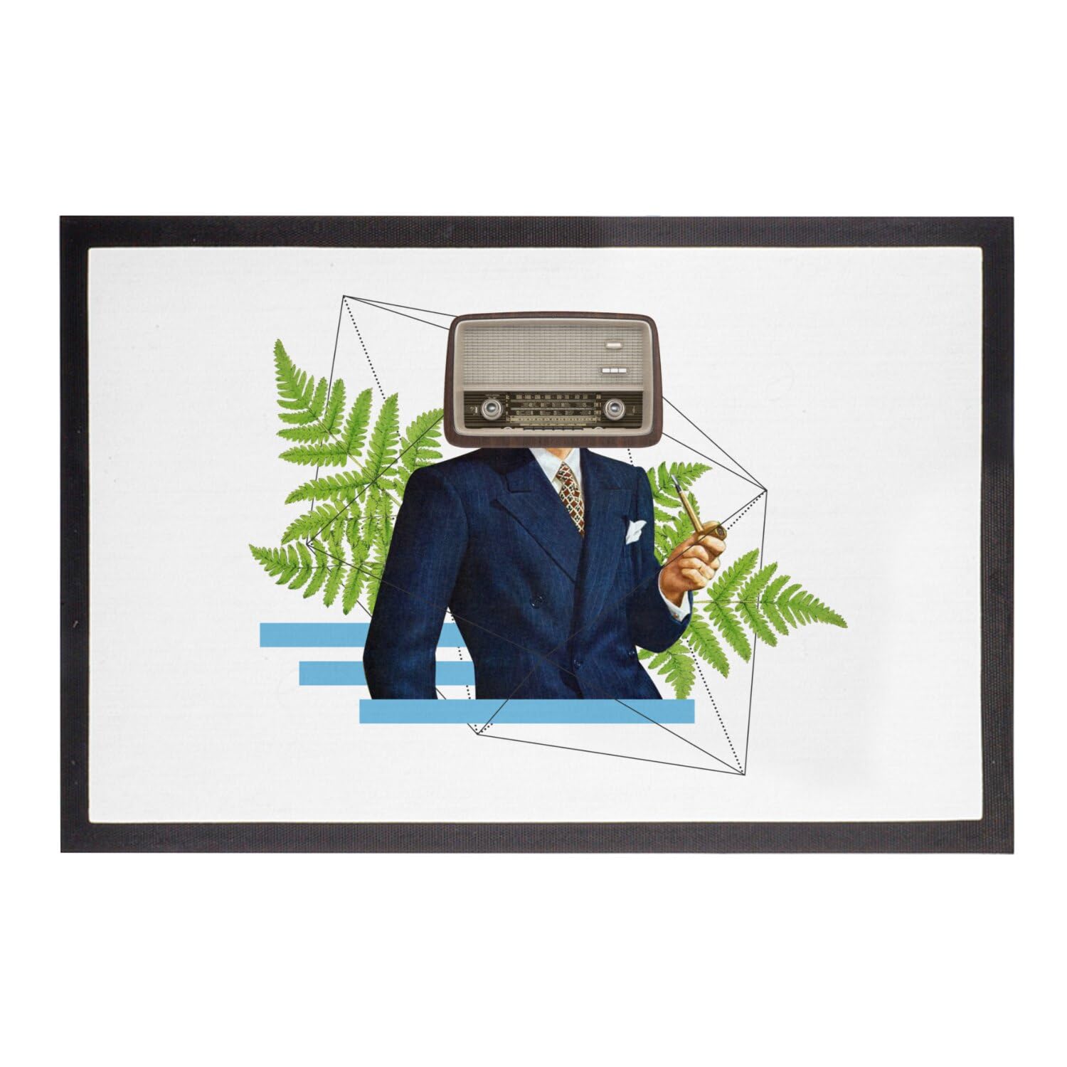 Paillasson blanc Fabulous anti-saleté 60x40cm motif homme radio collage pour entrée propre