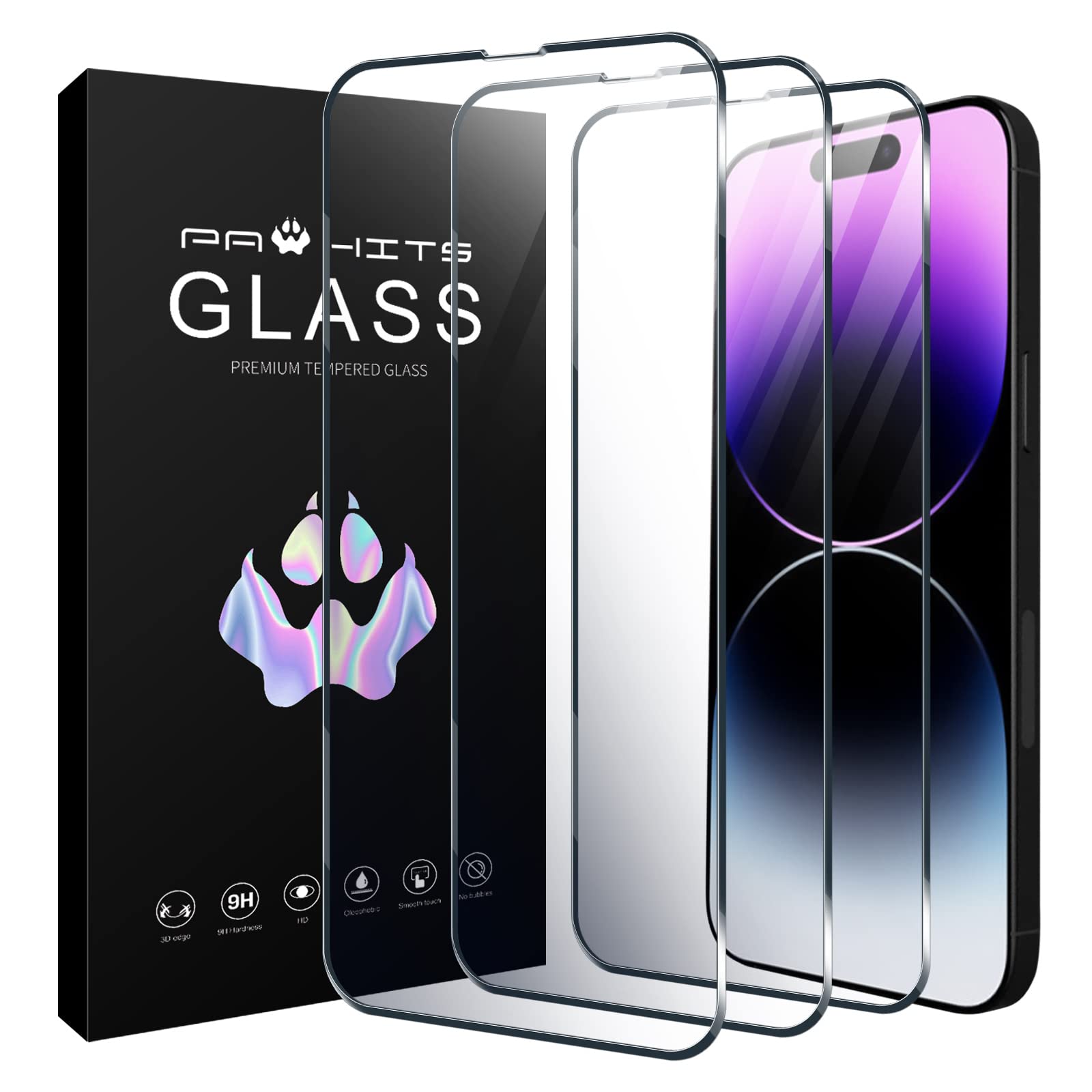 Screen Protector 3 Pack HD Screen Tempered Glass Film for iPhone 14 Pro 6.1-inch 9H-Hardness Easy Installation Scratch Resistant