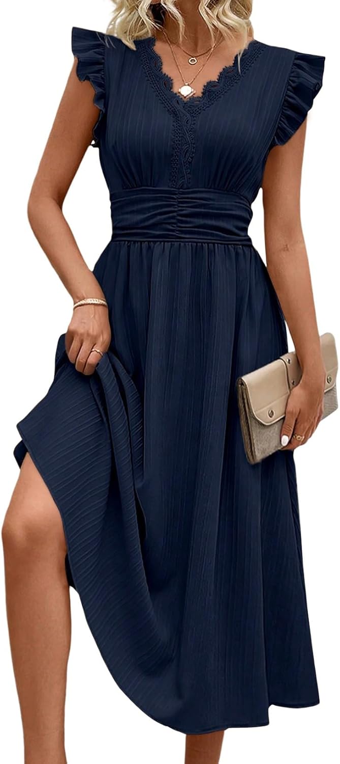 SHEWIN Women Summer Elegant Ruffle Sleeve Dress Semi Formal Boho Outfits 2026